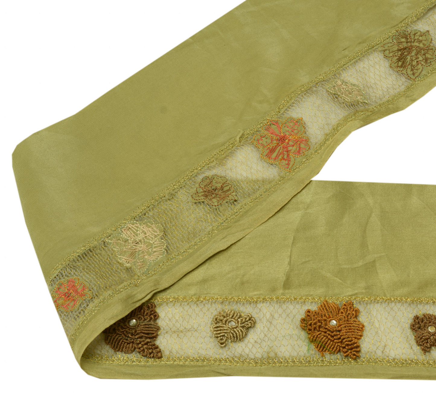 Sushila Vintage Green Saree Border Craft Sewing Trim Hand Beaded Zardozi Lace