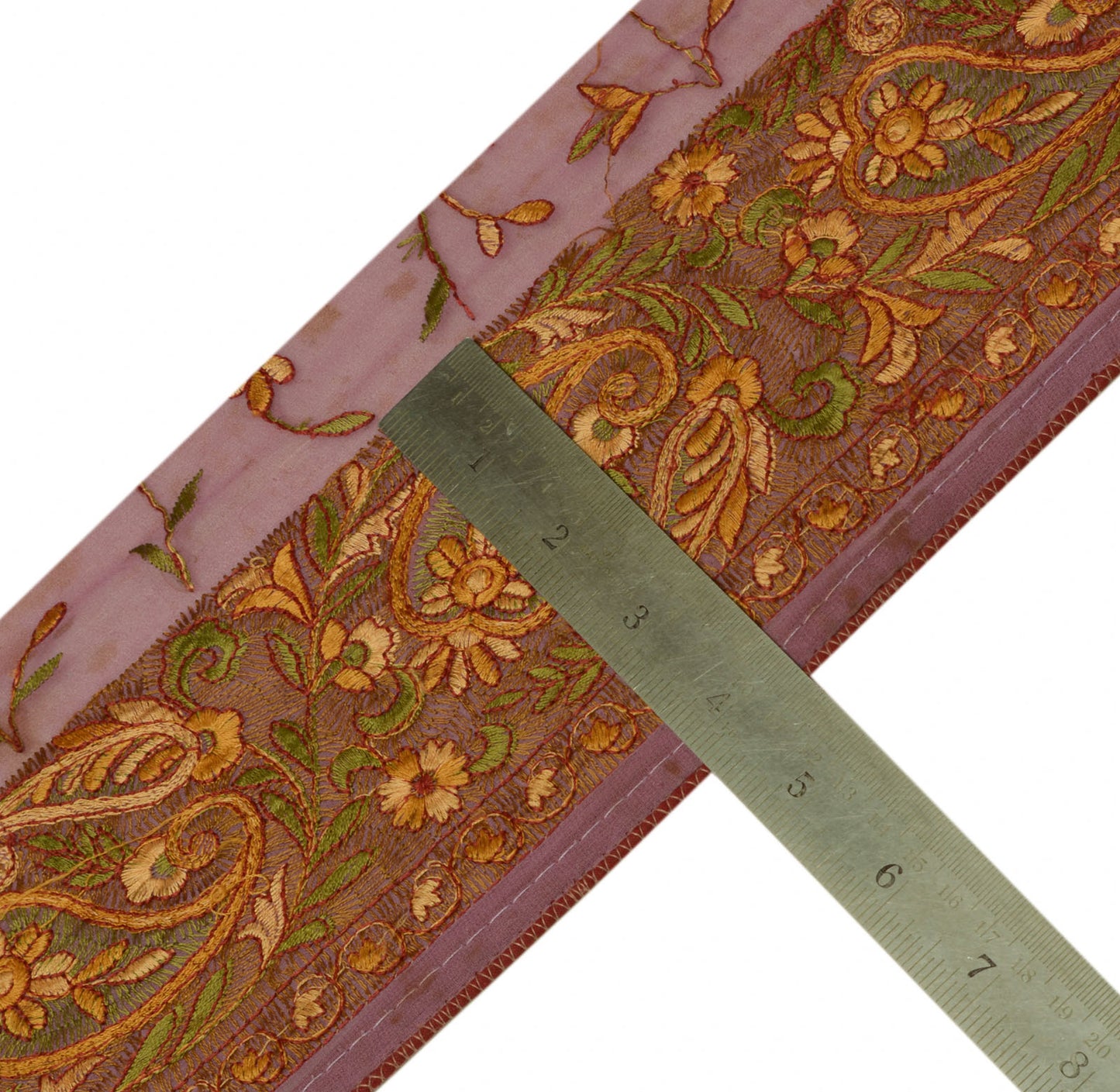 Sushila Vintage Mauve Saree Border Indian Craft Sewing Trim Embroidered Lace