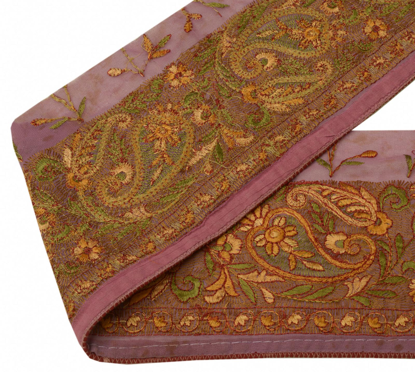Sushila Vintage Mauve Saree Border Indian Craft Sewing Trim Embroidered Lace