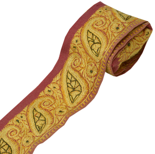 Sushila Vintage Mauve Sari Border Craft Sewing Trim Hand Embroidered Lace Ribbon