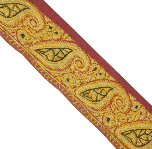 Sushila Vintage Mauve Sari Border Craft Sewing Trim Hand Embroidered Lace Ribbon