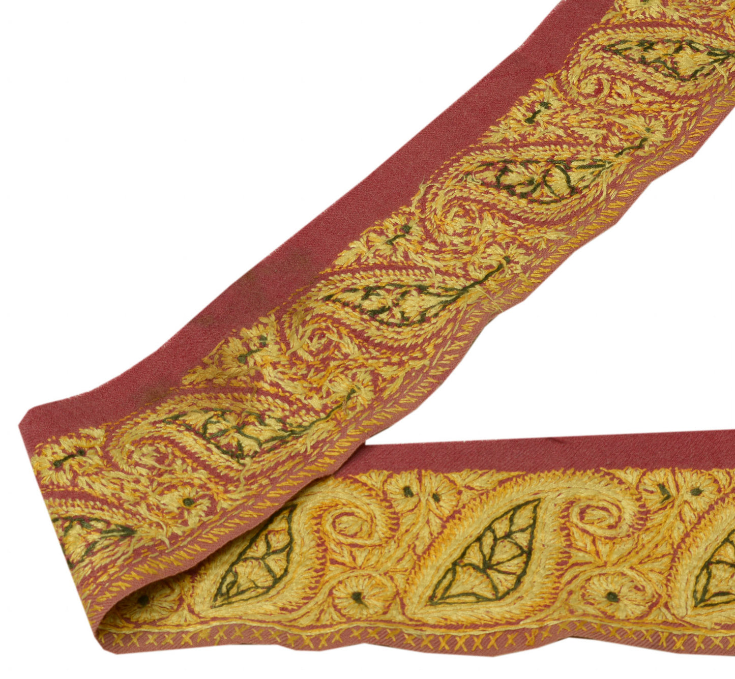 Sushila Vintage Mauve Sari Border Craft Sewing Trim Hand Embroidered Lace Ribbon