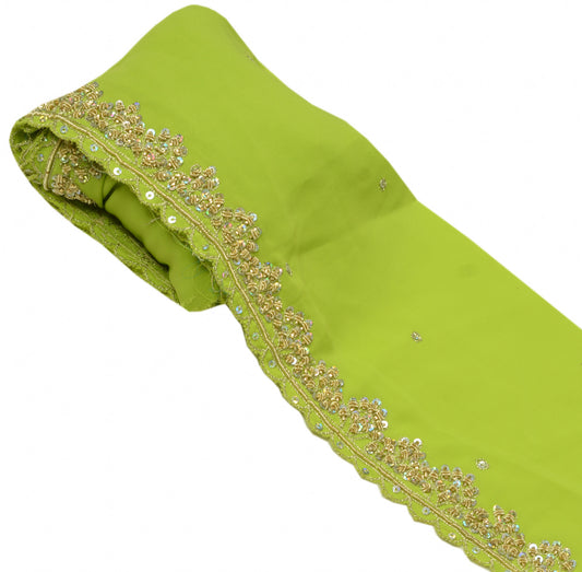 Sushila Vintage Green Saree Border Indian Craft Sewing Trim Hand Beaded Ribbon
