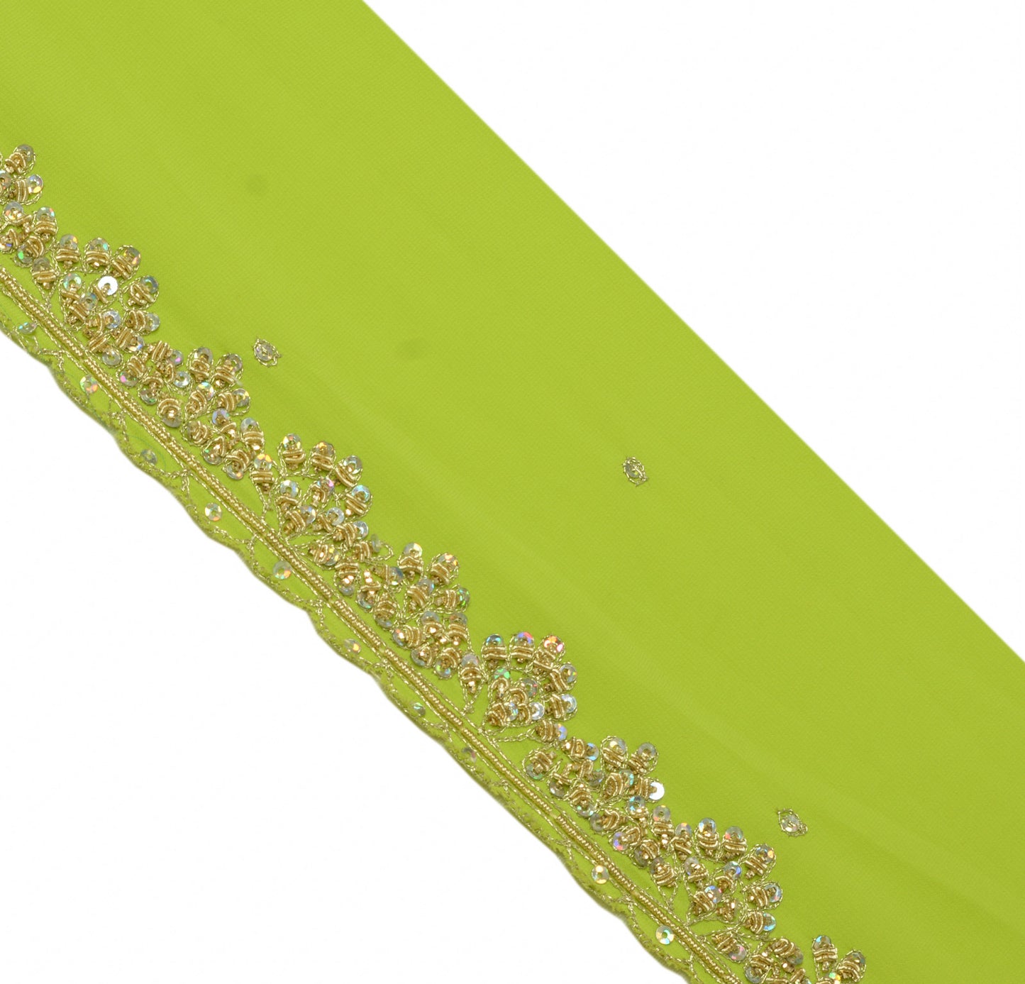 Sushila Vintage Green Saree Border Indian Craft Sewing Trim Hand Beaded Ribbon
