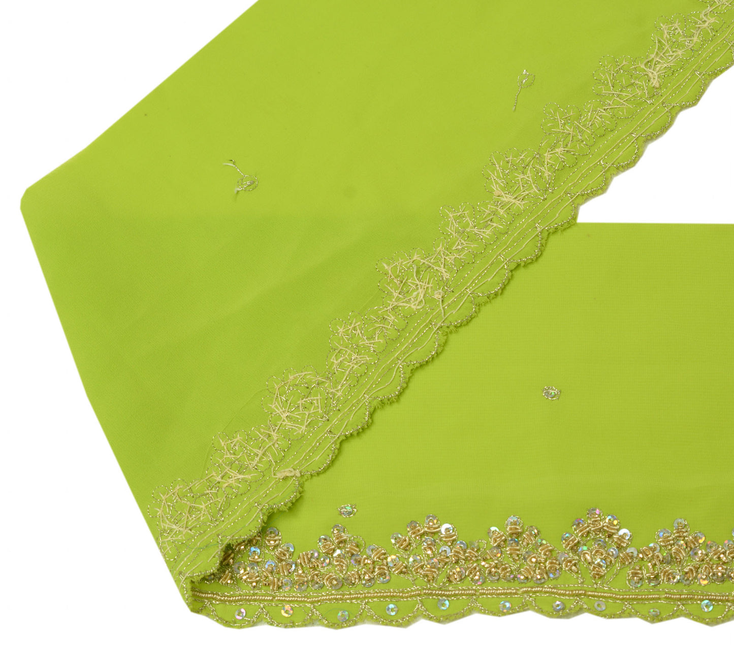 Sushila Vintage Green Saree Border Indian Craft Sewing Trim Hand Beaded Ribbon