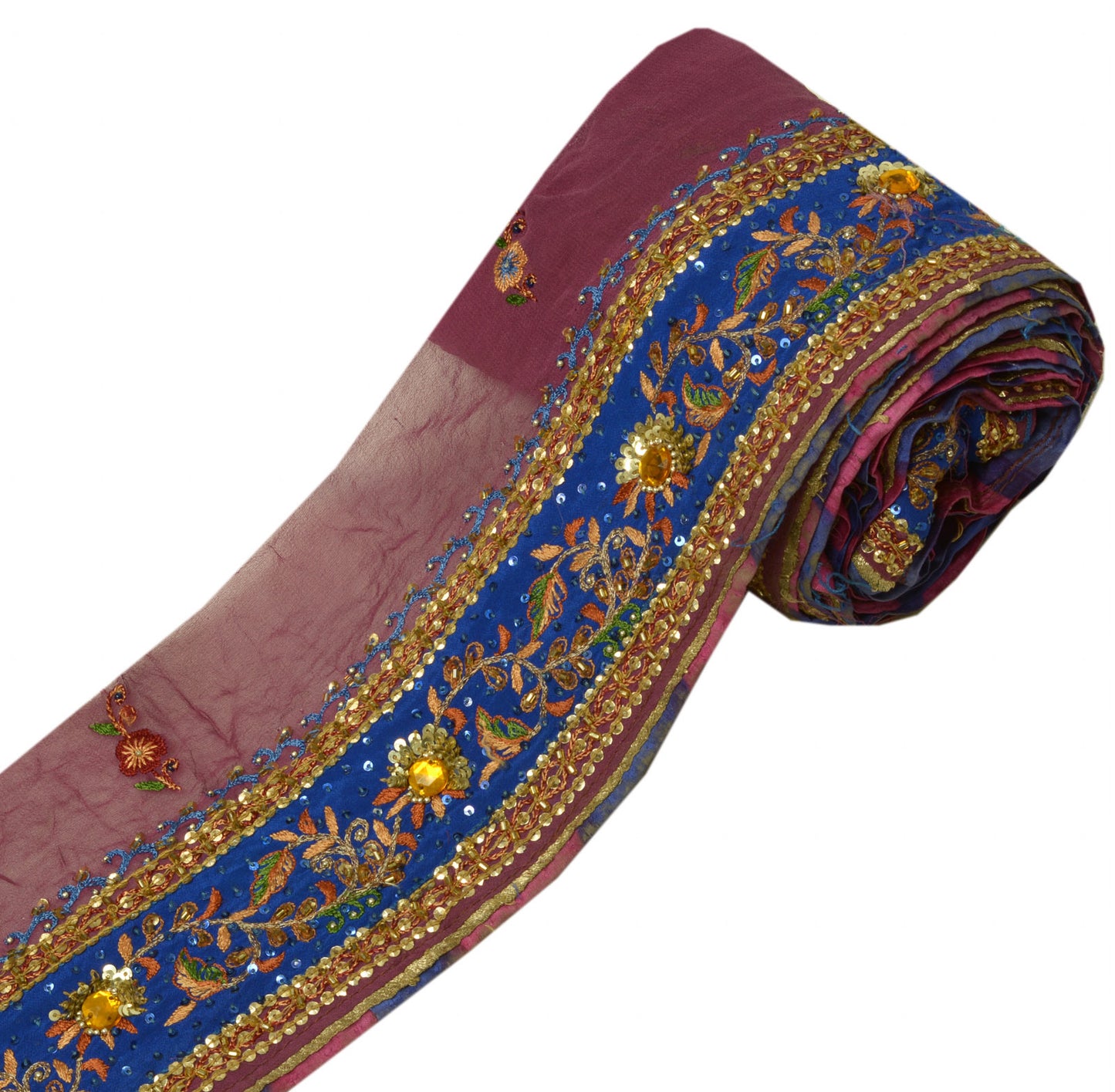 Sushila Vintage Blue Saree Border Craft Sew Trim Hand Beaded Embroidered Lace