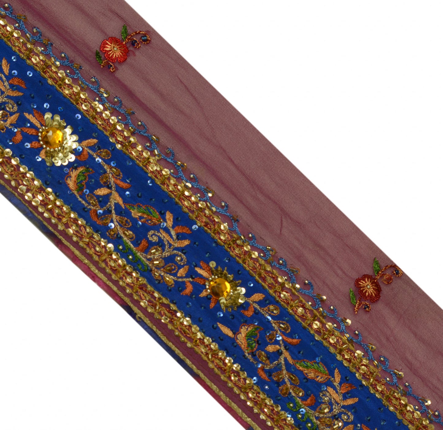 Sushila Vintage Blue Saree Border Craft Sew Trim Hand Beaded Embroidered Lace