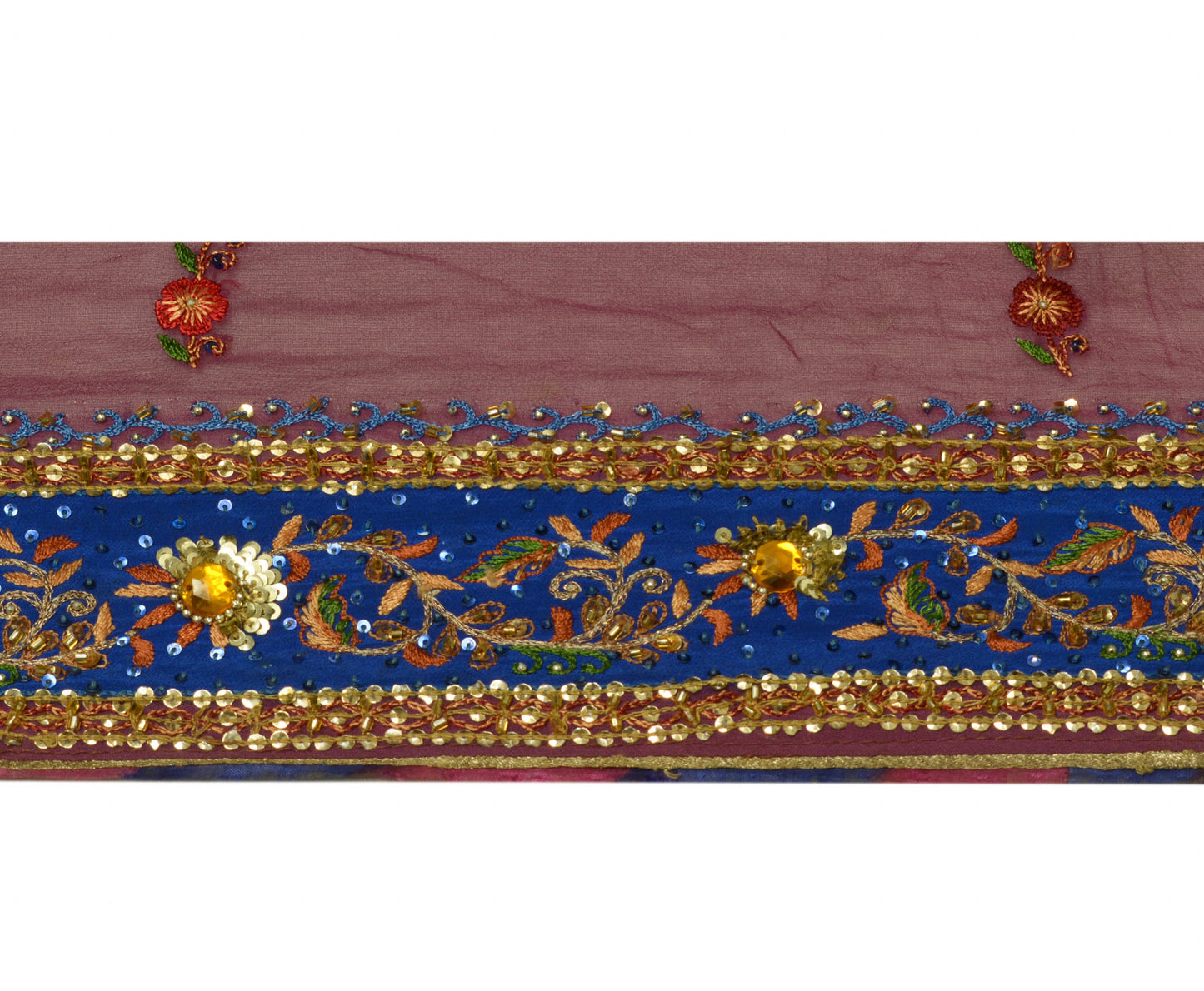 Sushila Vintage Blue Saree Border Craft Sew Trim Hand Beaded Embroidered Lace