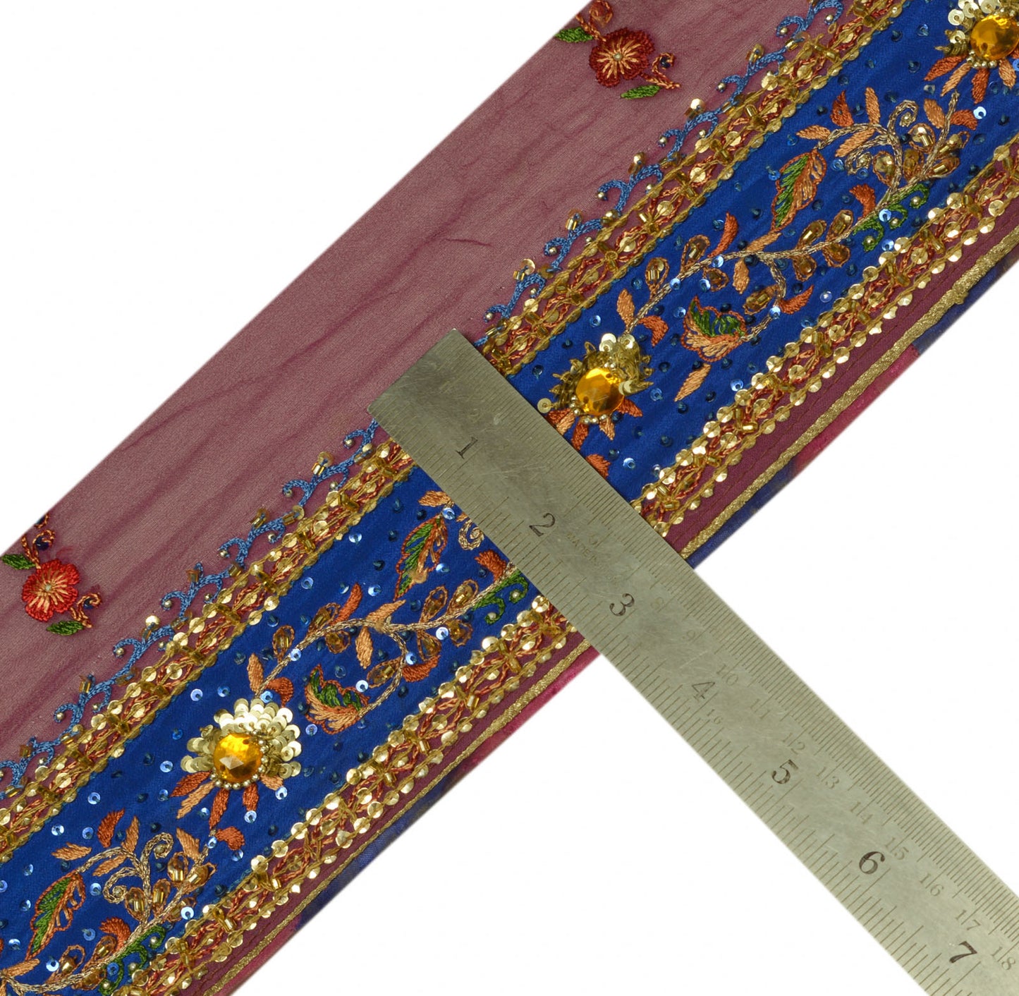 Sushila Vintage Blue Saree Border Craft Sew Trim Hand Beaded Embroidered Lace