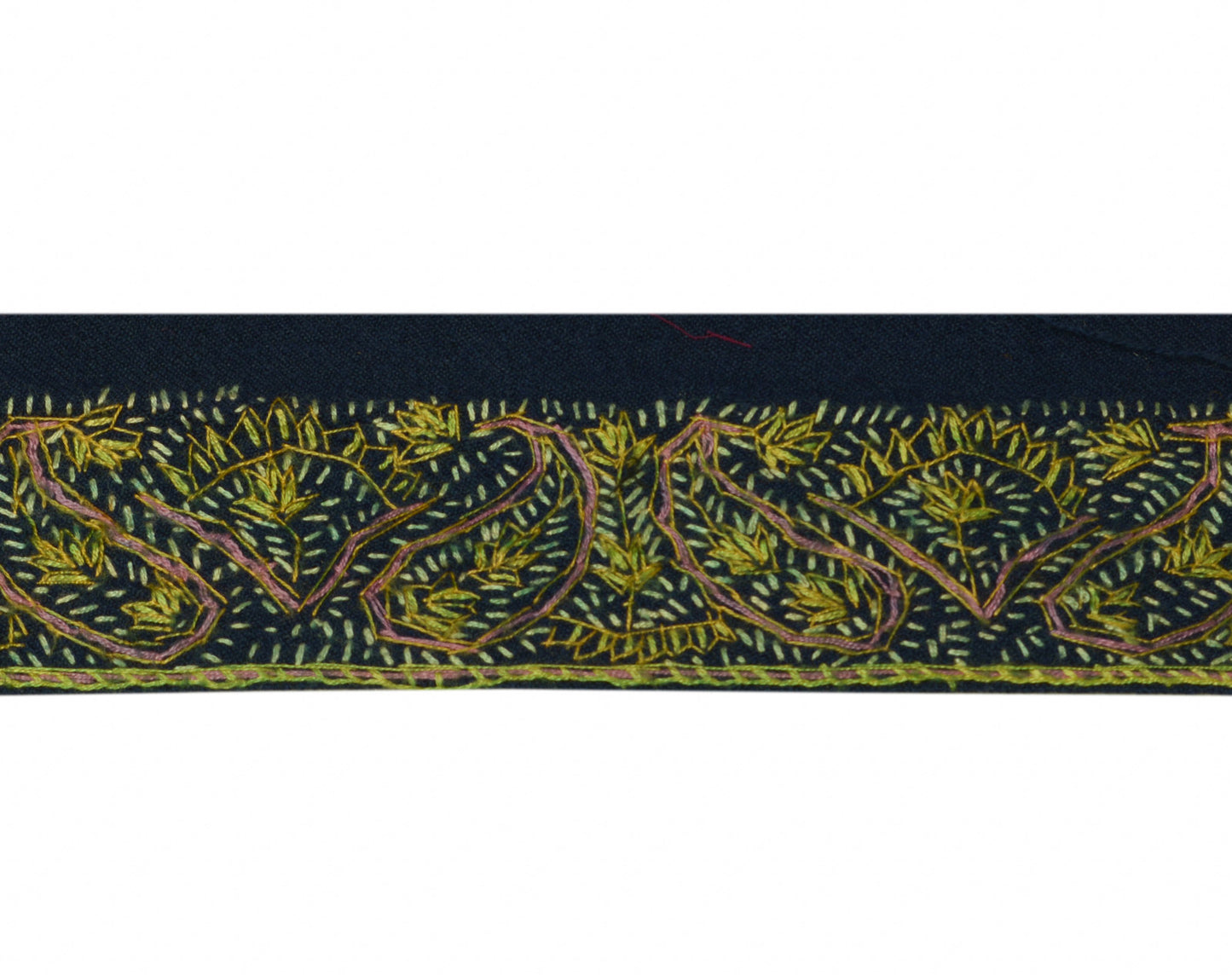 Sushila Vintage Blue Saree Border Indian Craft Sewing Trim Hand Embroidered Lace