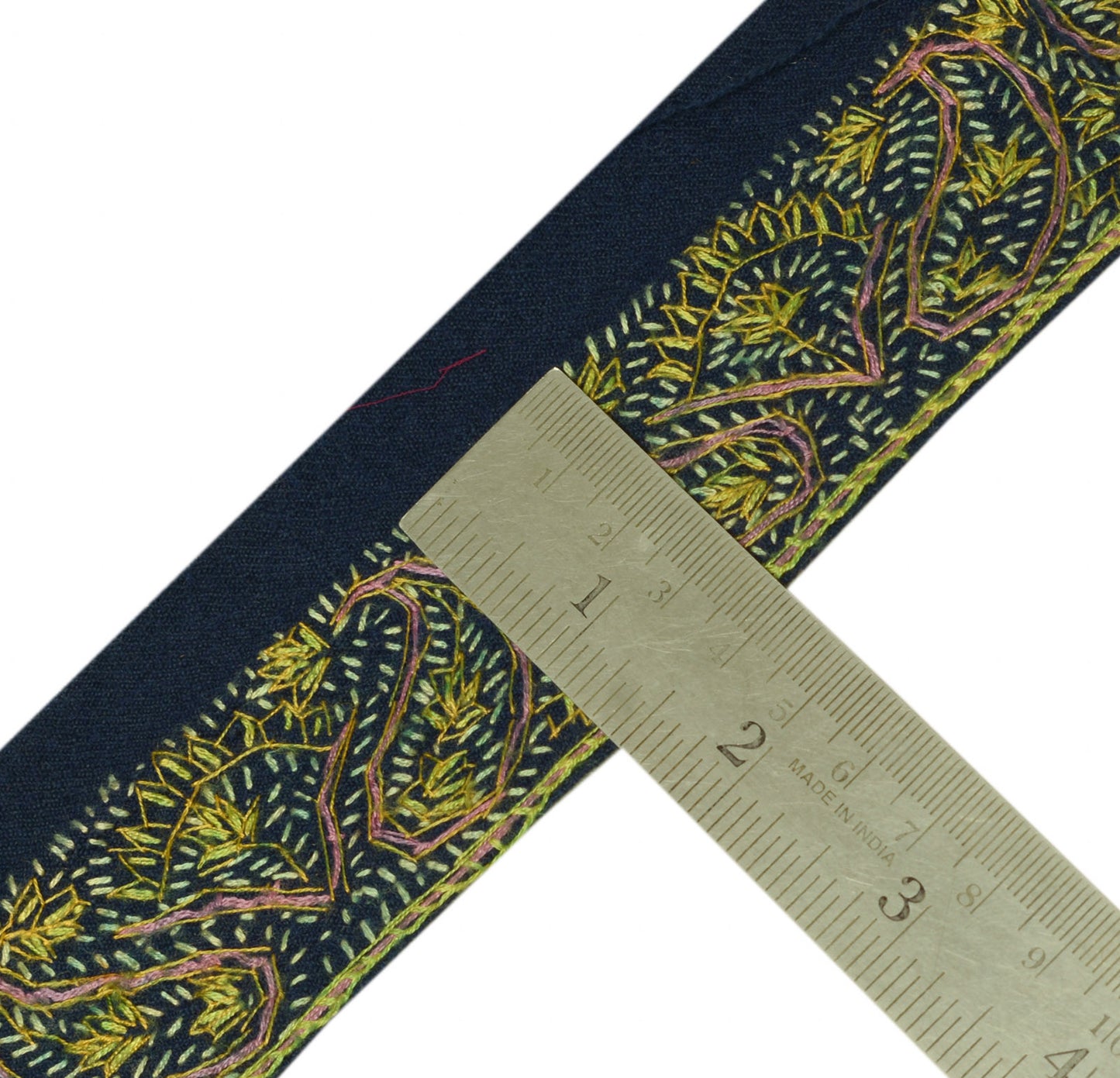 Sushila Vintage Blue Saree Border Indian Craft Sewing Trim Hand Embroidered Lace