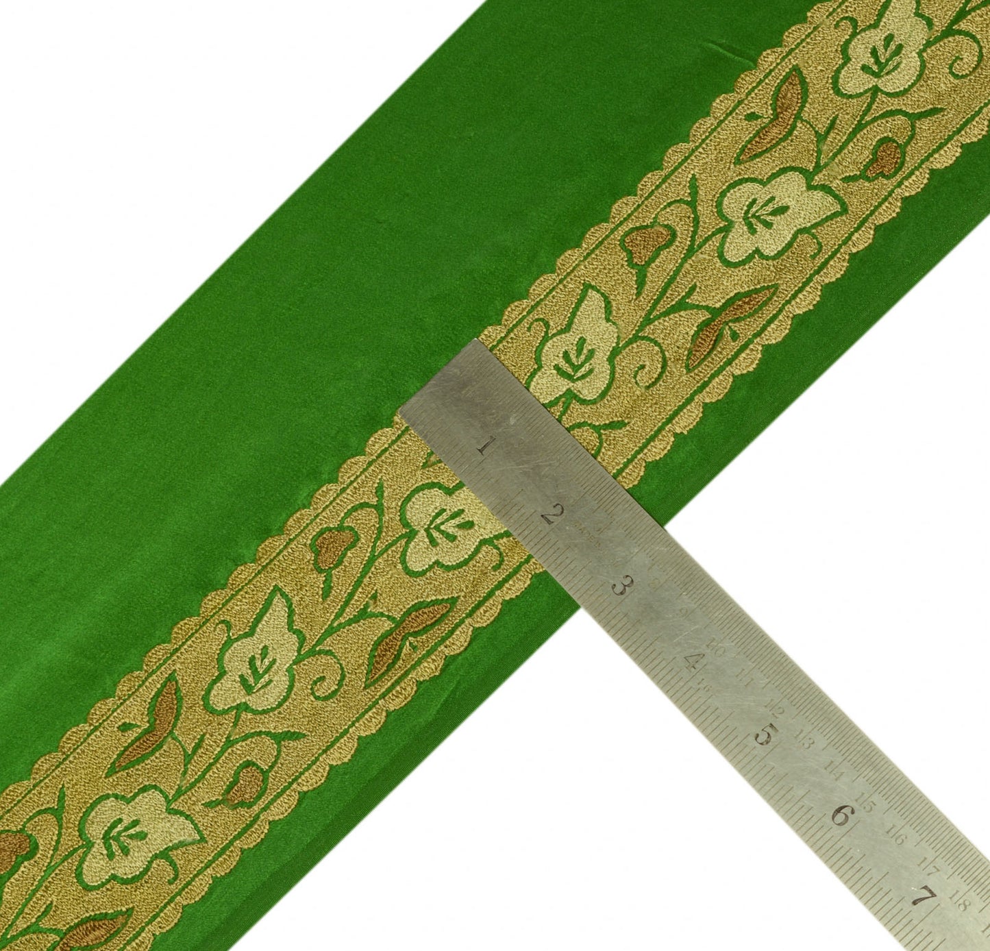 Sushila Vintage Green Saree Border Indian Craft Sewing Trim Woven Lace Ribbon