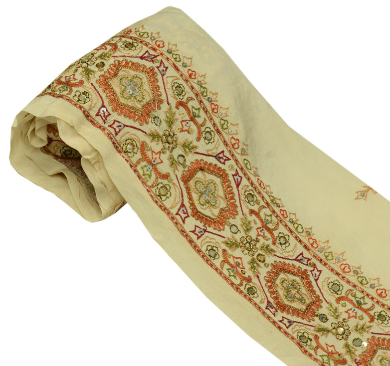 Sushila Vintage Cream Saree Border Indian Craft Sewing Trim Embroidered Lace