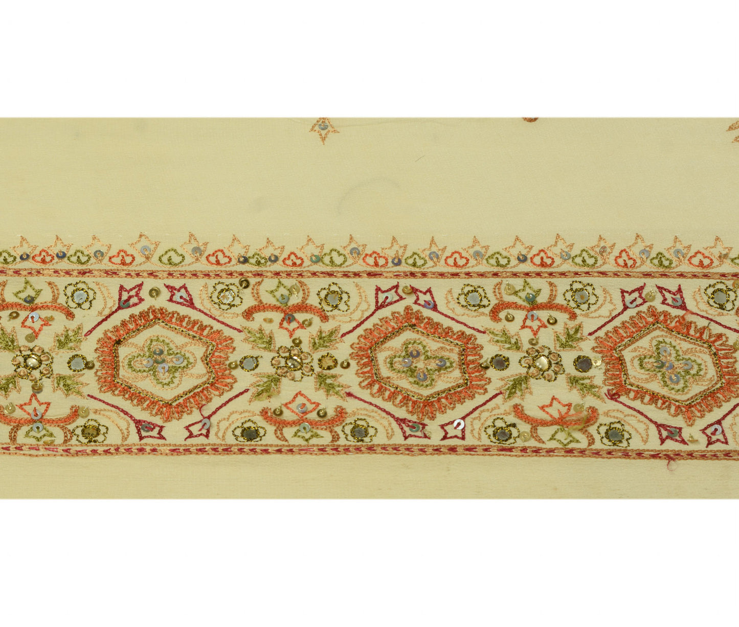 Sushila Vintage Cream Saree Border Indian Craft Sewing Trim Embroidered Lace