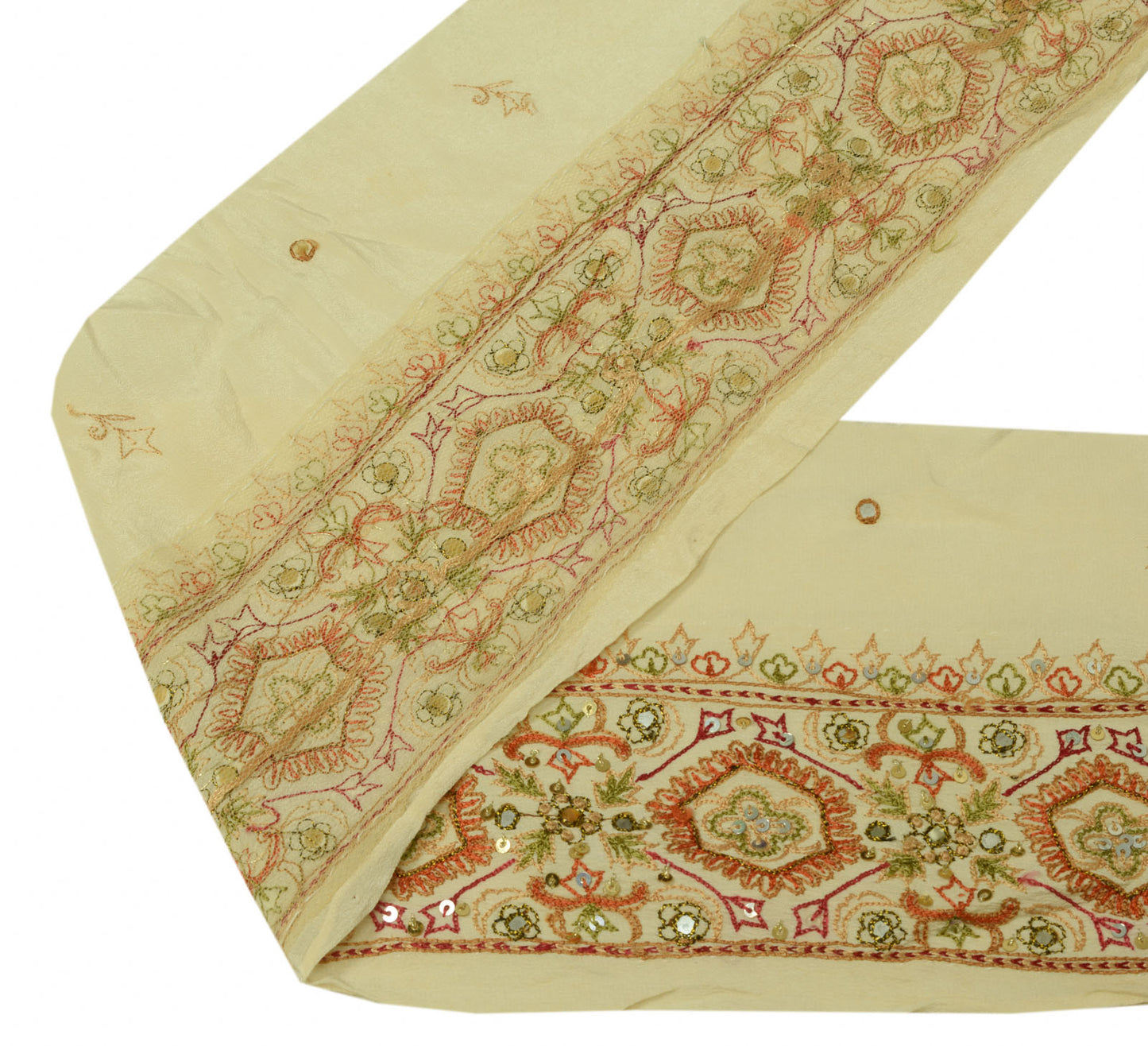 Sushila Vintage Cream Saree Border Indian Craft Sewing Trim Embroidered Lace