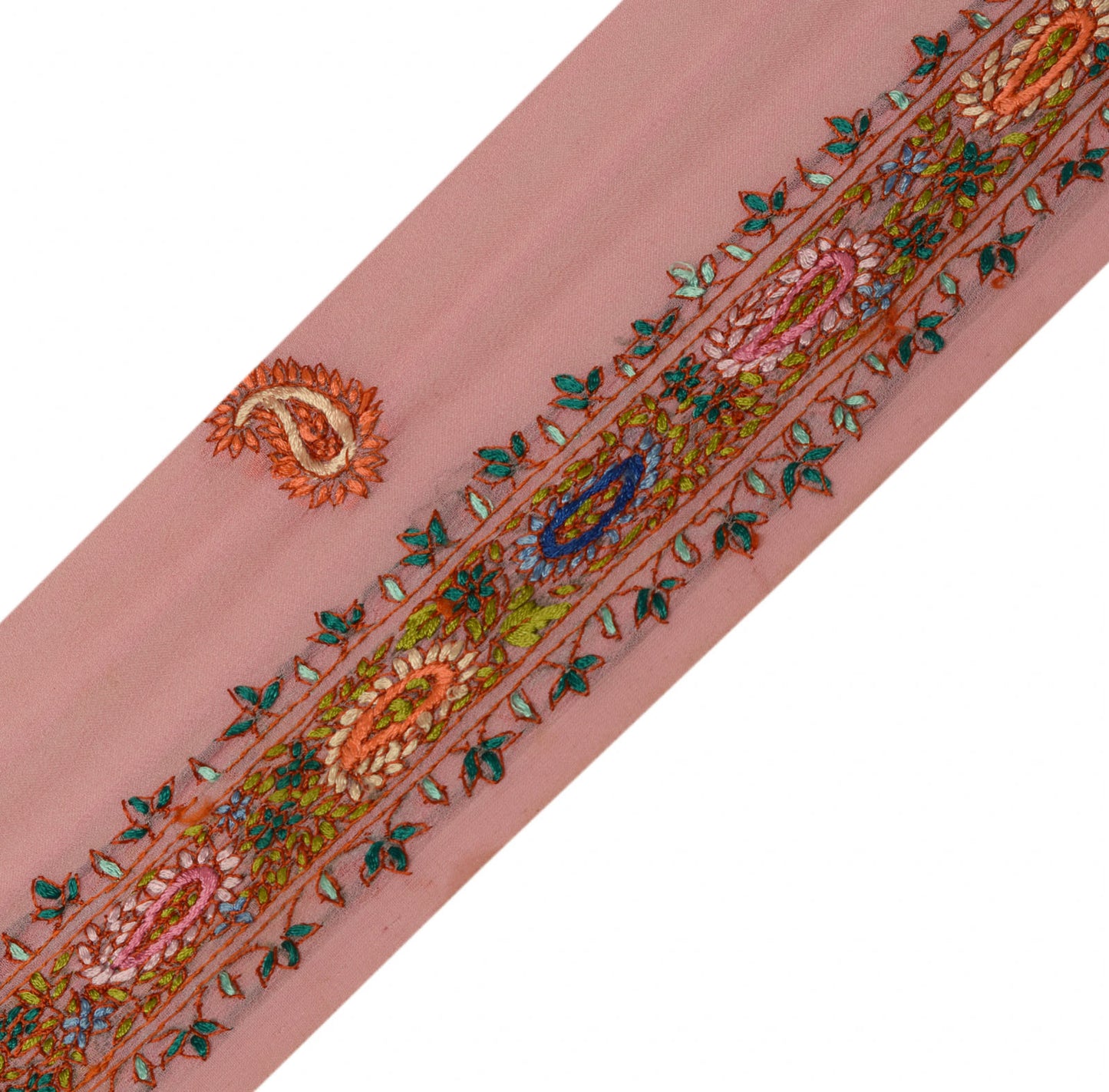 Sushila Vintage Pink Saree Border Indian Craft Sewing Trim Hand Embroidered Lace