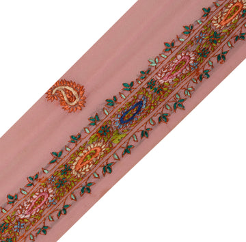 Sushila Vintage Pink Saree Border Indian Craft Sewing Trim Hand Embroidered Lace
