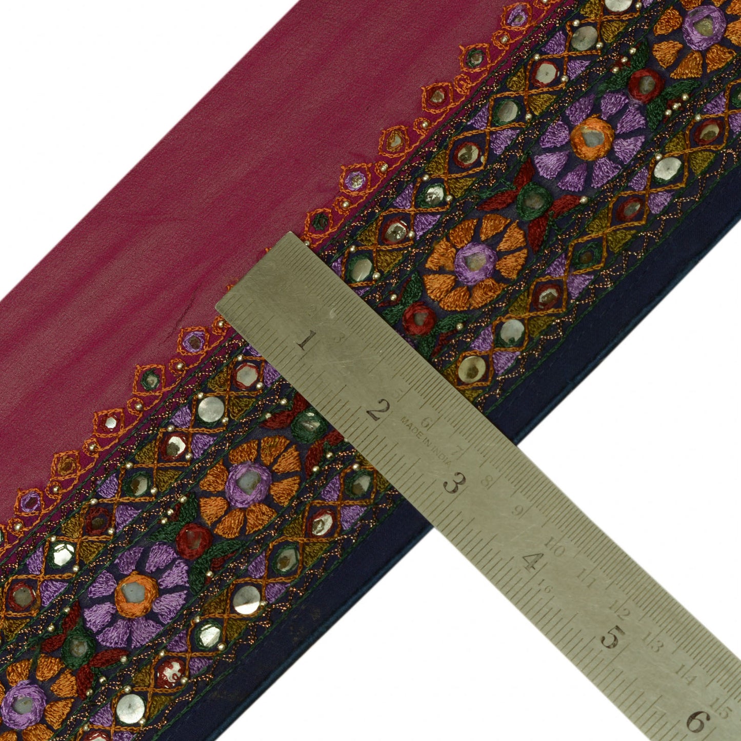 Sushila Vintage Magenta Saree Border Indian Craft Sewing Trim Embroidered Lace