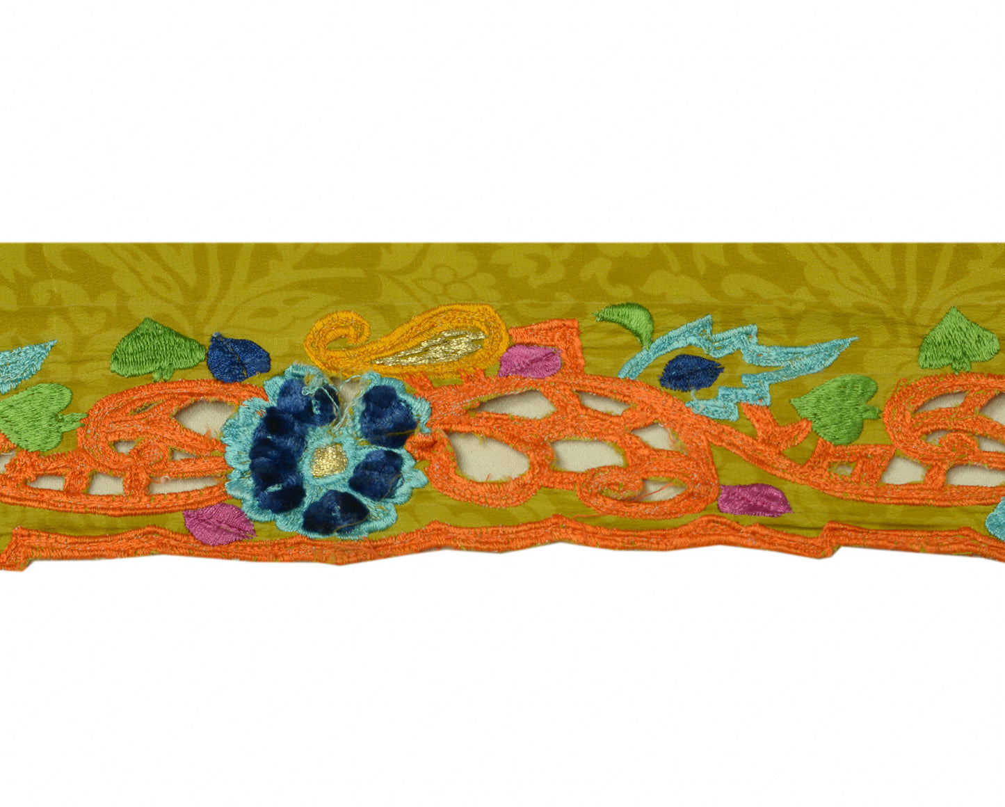 Sushila Vintage Green Saree Border Craft Sewing Trim Embroidered Cut Work Lace