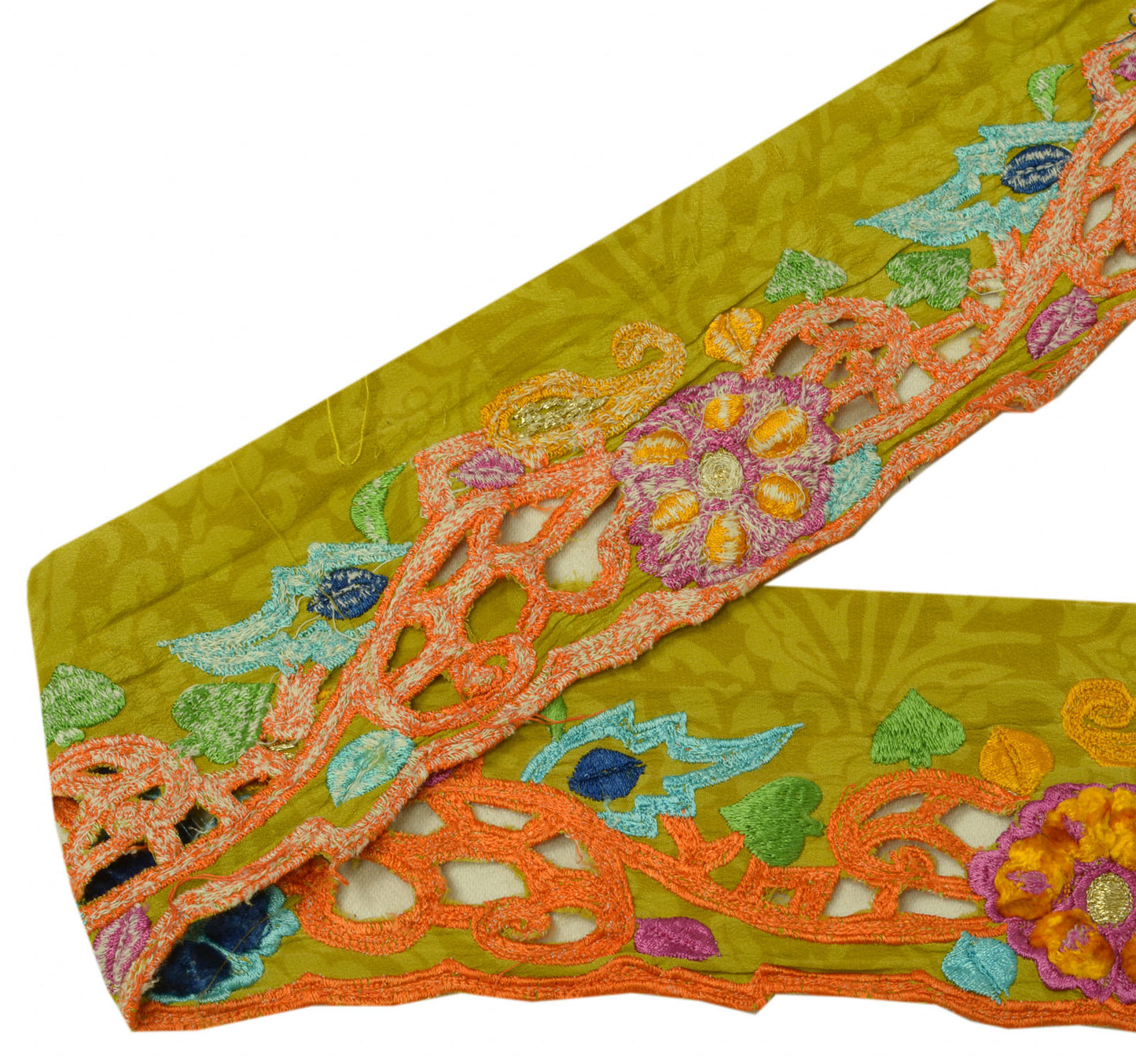 Sushila Vintage Green Saree Border Craft Sewing Trim Embroidered Cut Work Lace
