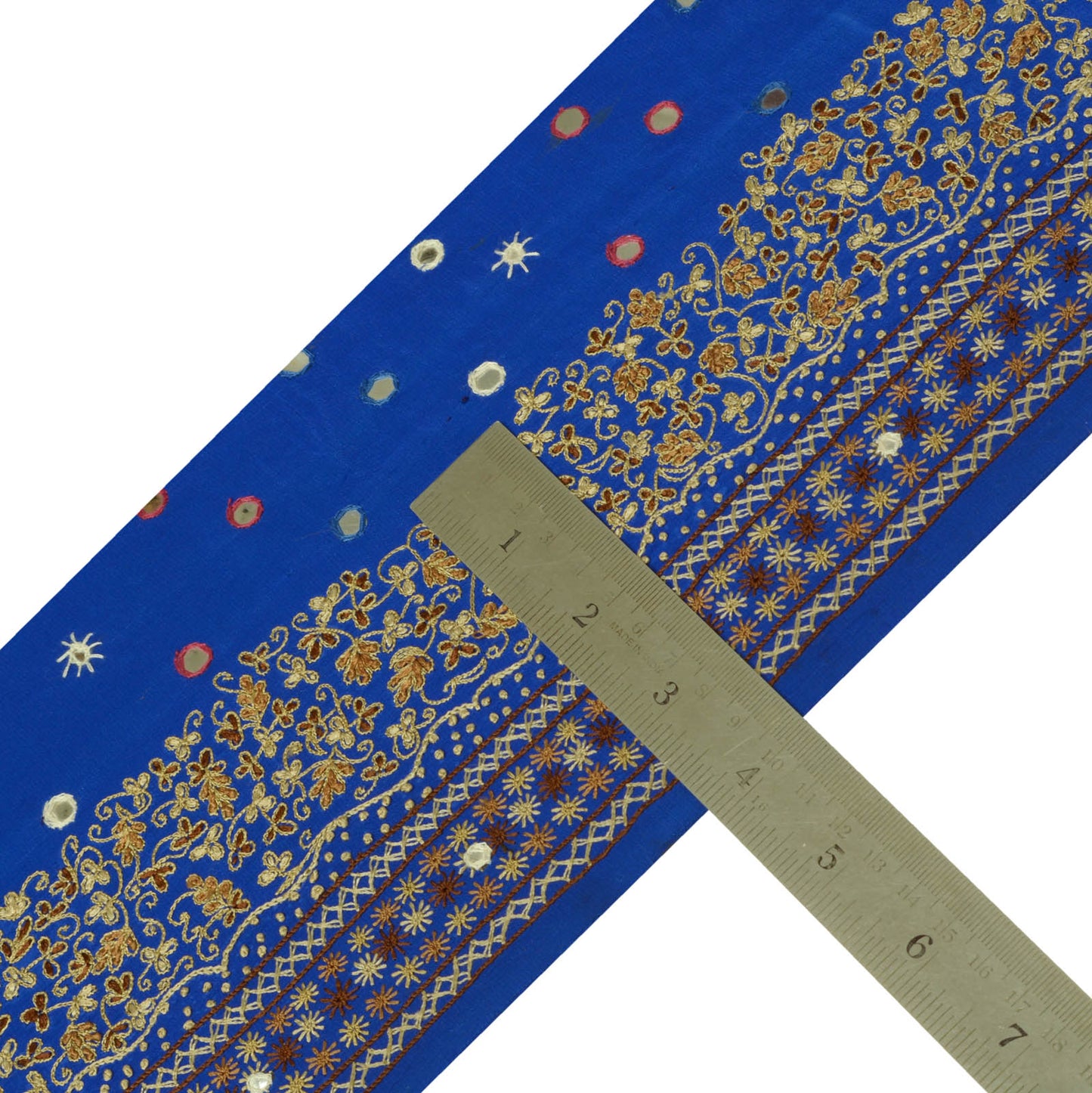 Sushila Vintage Blue Sari Border Indian Craft Sewing Trim Hand Embroidered Lace