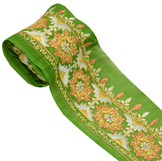 Sushila Vintage Green Sari Border Indian Craft Sewing Trim Embroidered Lace