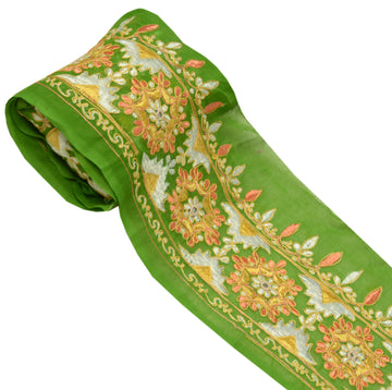 Sushila Vintage Green Sari Border Indian Craft Sewing Trim Embroidered Lace
