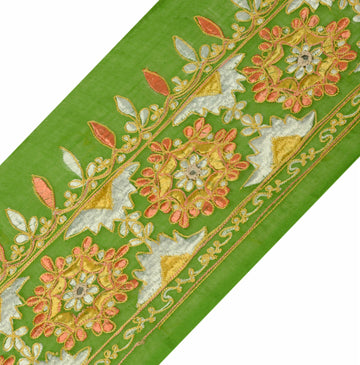 Sushila Vintage Green Sari Border Indian Craft Sewing Trim Embroidered Lace