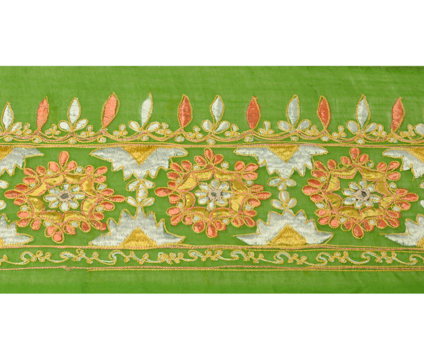 Sushila Vintage Green Sari Border Indian Craft Sewing Trim Embroidered Lace