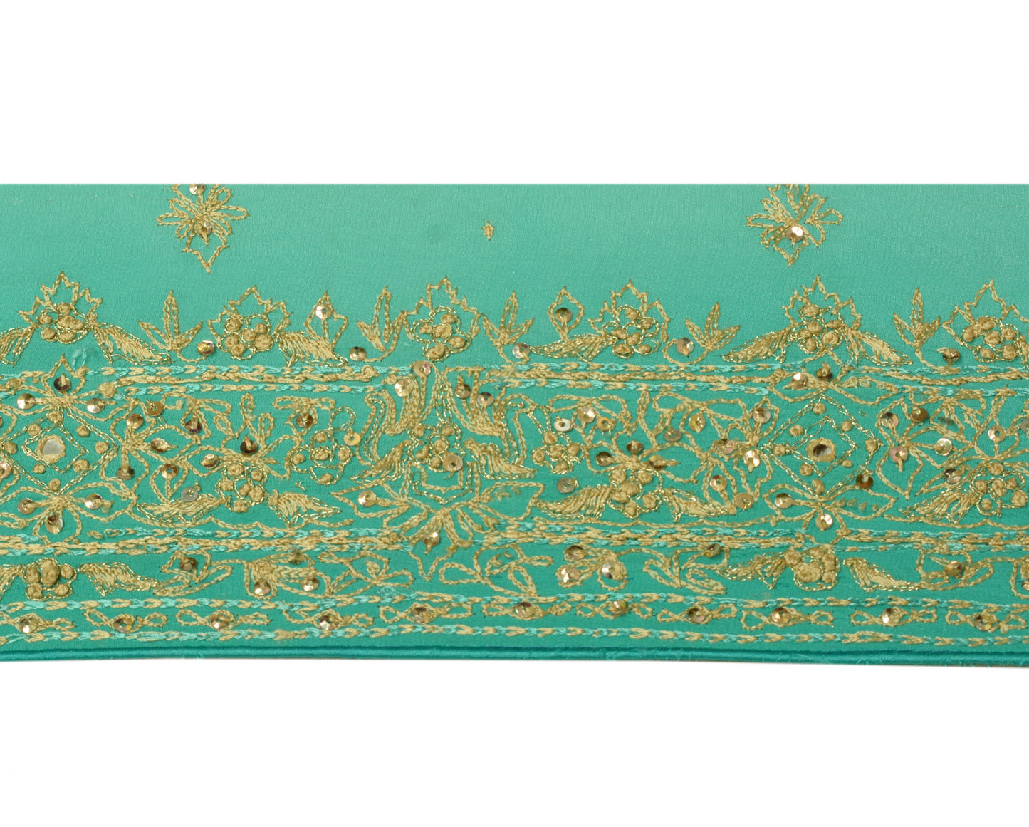 Sushila Vintage Green Saree Border Indian Craft Sewing Trim Embroidered Lace
