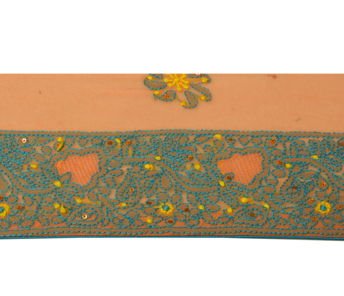 Sushila Vintage Peach Saree Border Indian Craft Sewing Trim Embroidered Lace