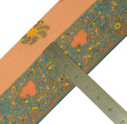 Sushila Vintage Peach Saree Border Indian Craft Sewing Trim Embroidered Lace