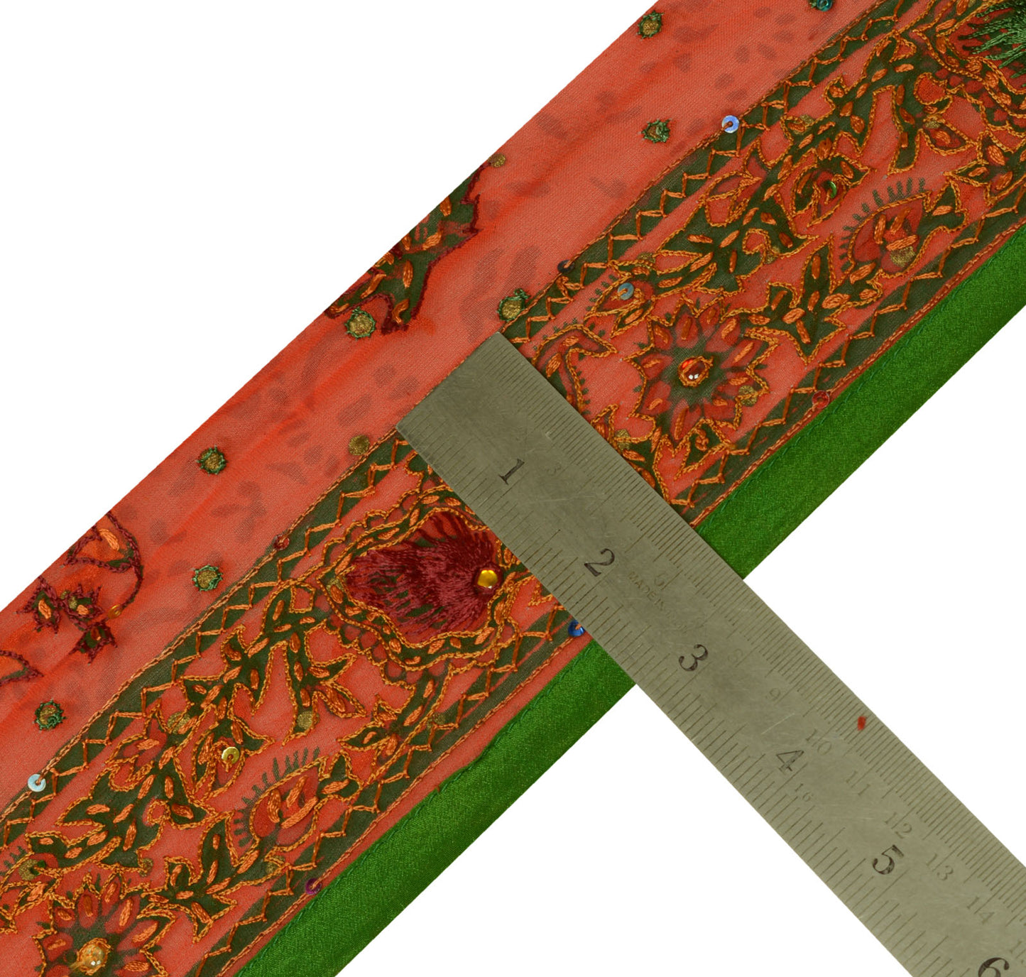 Sushila Vintage Saree Border Rust Craft Sewing Trim Hand Embroidered Lace Ribbon