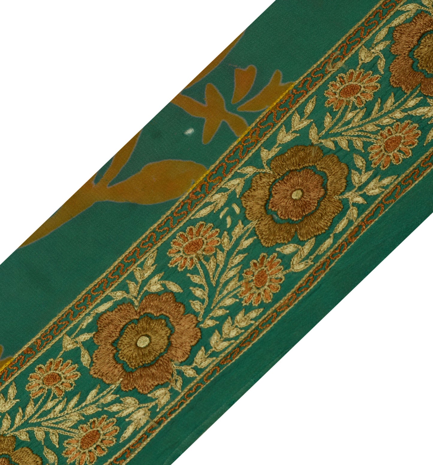 Sushila Vintage Green Sari Border India Craft Sewing Trim Hand Embroidered Lace