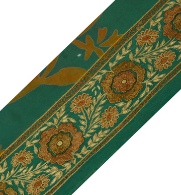 Sushila Vintage Green Sari Border India Craft Sewing Trim Hand Embroidered Lace