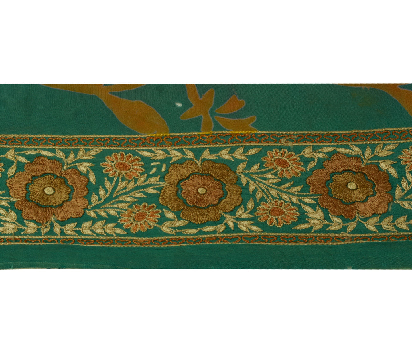 Sushila Vintage Green Sari Border India Craft Sewing Trim Hand Embroidered Lace