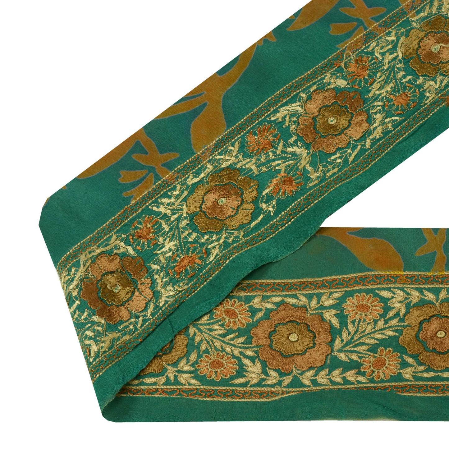Sushila Vintage Green Sari Border India Craft Sewing Trim Hand Embroidered Lace