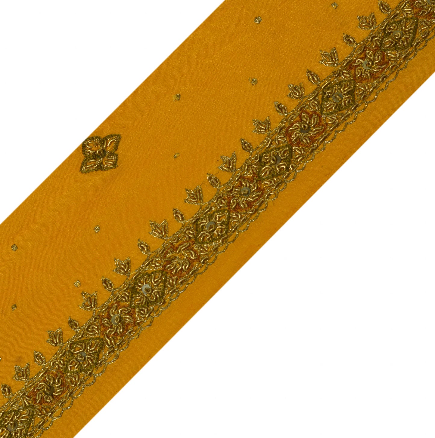 Sushila Vintage Mustard Saree Border Indian Craft Sewing Trim Zardozi Work Lace