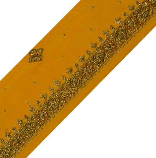 Sushila Vintage Mustard Saree Border Indian Craft Sewing Trim Zardozi Work Lace
