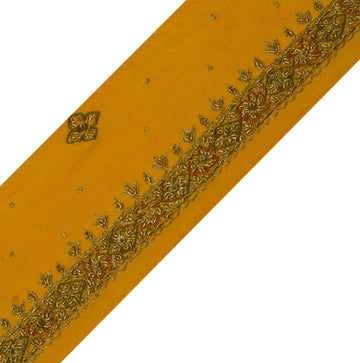Sushila Vintage Mustard Saree Border Indian Craft Sewing Trim Zardozi Work Lace