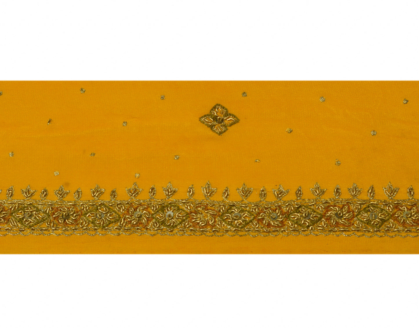 Sushila Vintage Mustard Saree Border Indian Craft Sewing Trim Zardozi Work Lace