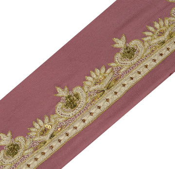 Sushila Vintage Mauve Saree Border Indian Craft Sewing Trim Hand Beaded Lace