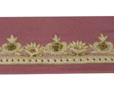 Sushila Vintage Mauve Saree Border Indian Craft Sewing Trim Hand Beaded Lace