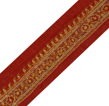 Sushila Vintage Maroon Saree Border Indian Craft Sewing Trim Embroidered Lace