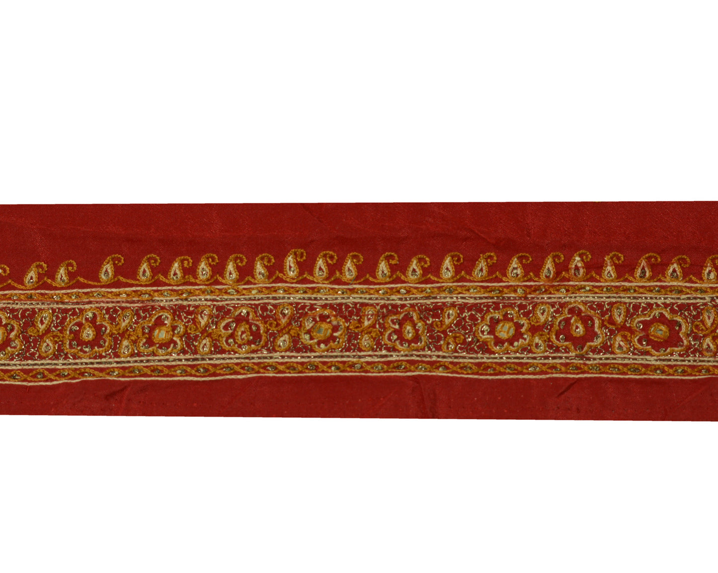 Sushila Vintage Maroon Saree Border Indian Craft Sewing Trim Embroidered Lace