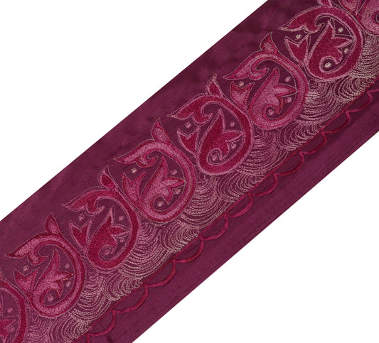 Sushila Vintage Purple Saree Border Indian Craft Sewing Trim Embroidered Ribbon