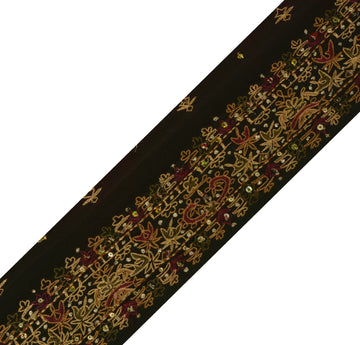 Sushila Vintage Black Saree Border Indian Craft Sewing Trim Embroidered Lace