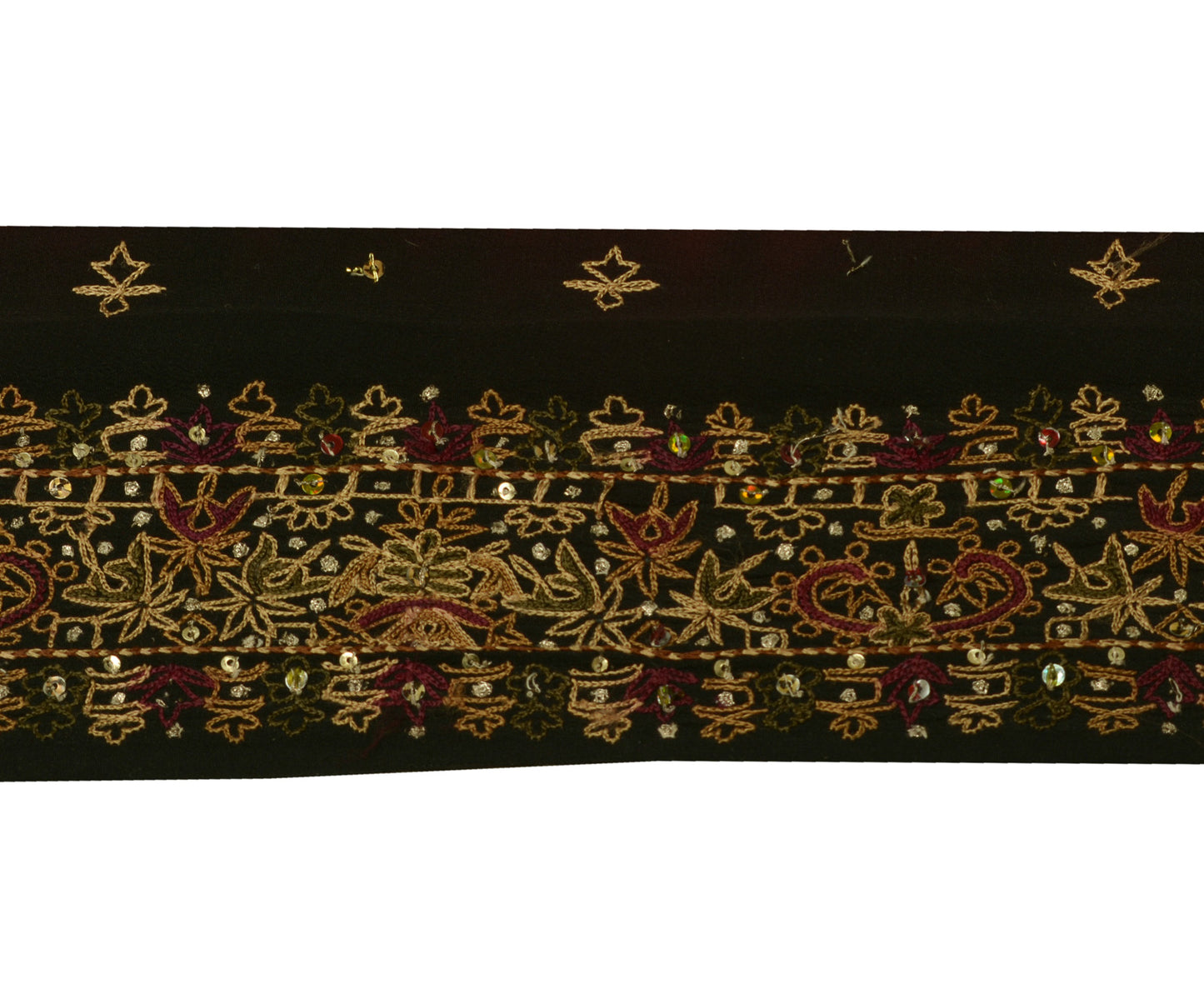 Sushila Vintage Black Saree Border Indian Craft Sewing Trim Embroidered Lace