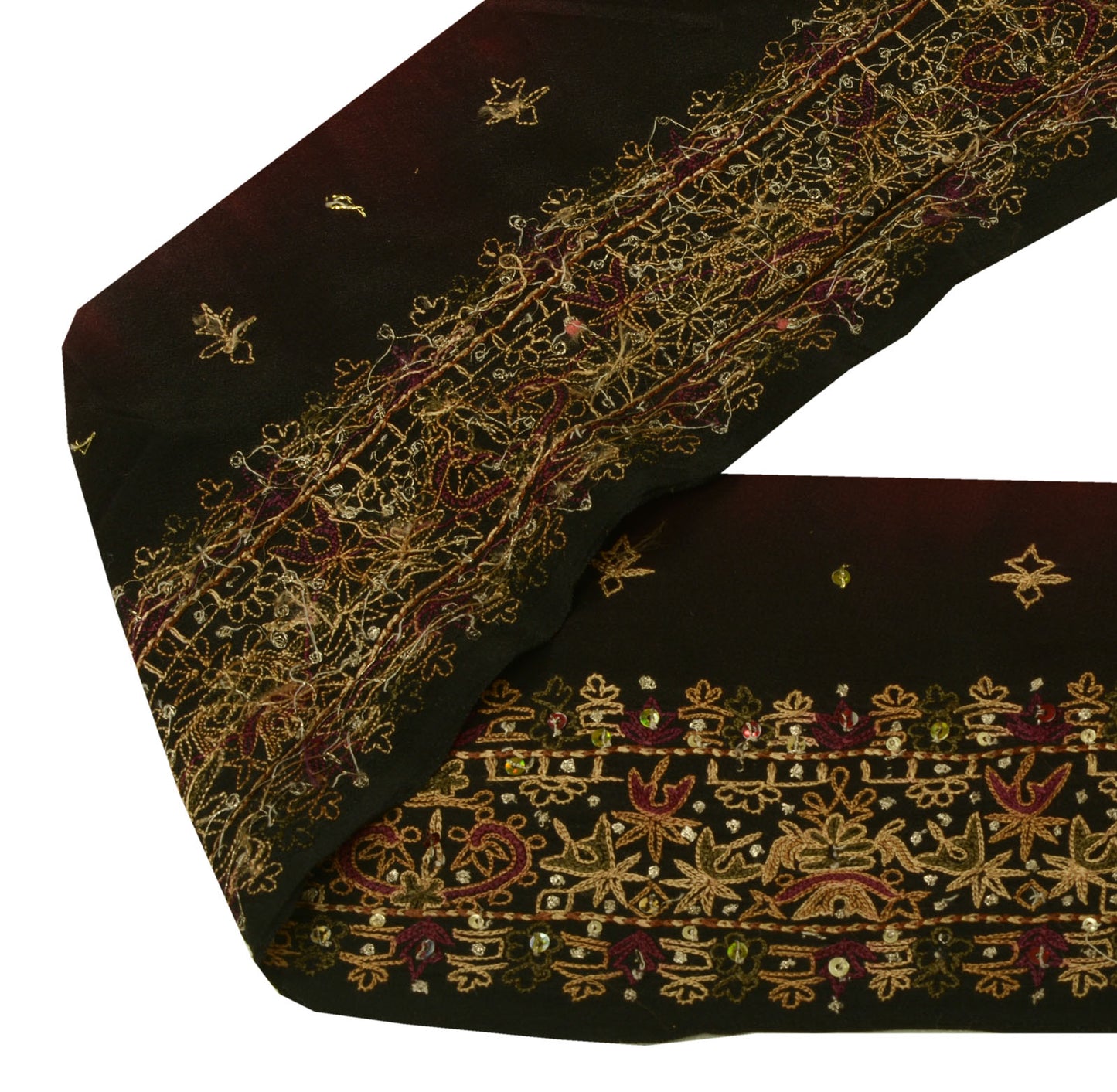 Sushila Vintage Black Saree Border Indian Craft Sewing Trim Embroidered Lace