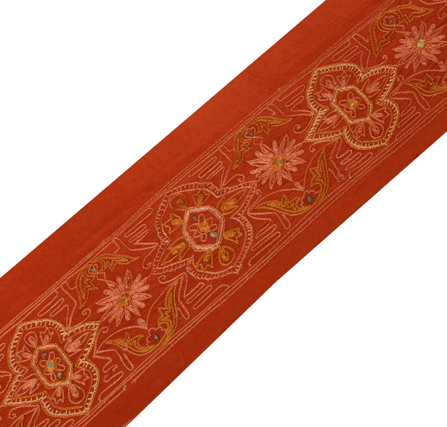 Sushila Vintage Rust Saree Border Indian Craft Sewing Trim Embroidered Lace